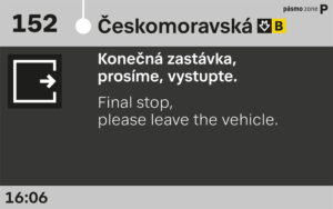 Nová grafika informačnej LCD obrazovky v autobuse DPP Praha s časmi dojazdu