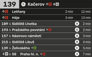 Nová grafika informačnej LCD obrazovky v autobuse DPP Praha s časmi dojazdu