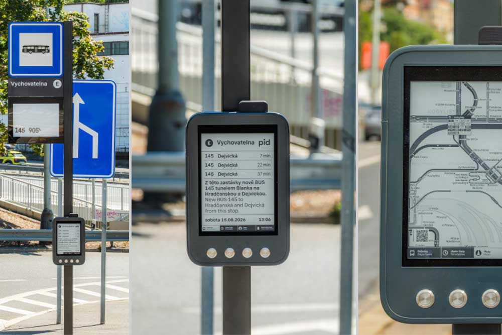 Digitálne zastávky tunelbusu v Prahe: nové panely aj e-ink displeje